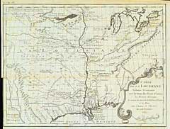 Carte de La Louisiane Colonie Francaise avec le Cours du Fleuve St. Louis, les Riviers Adjacentes, les Nations des Naturels, les Establissems Francais, et les Mines