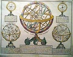 Sphere Armillaire oblique [on sheet with] Globe Celeste [and] Globe Terrestre